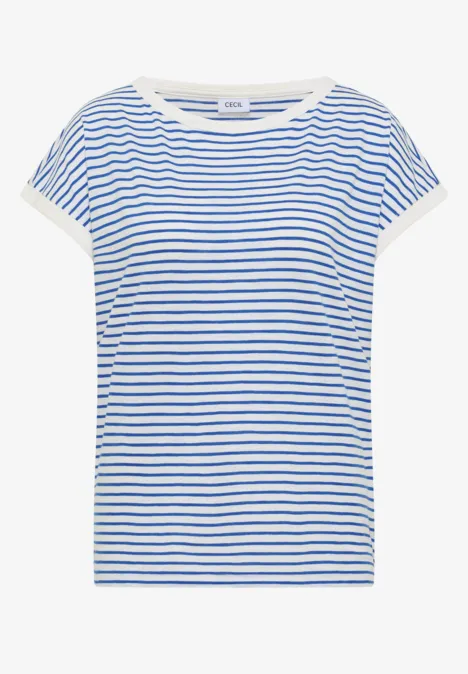 T-Shirt mit Boat Neck und Streifen surf blue Kurzärmliges T-Shirt mit blauen und weißen Streifen