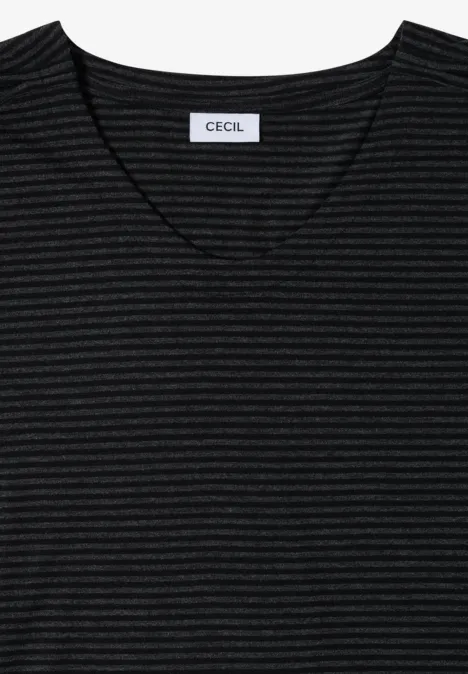 Schwarz-grau gestreiftes V-Neck-Shirt mit CECIL-Label