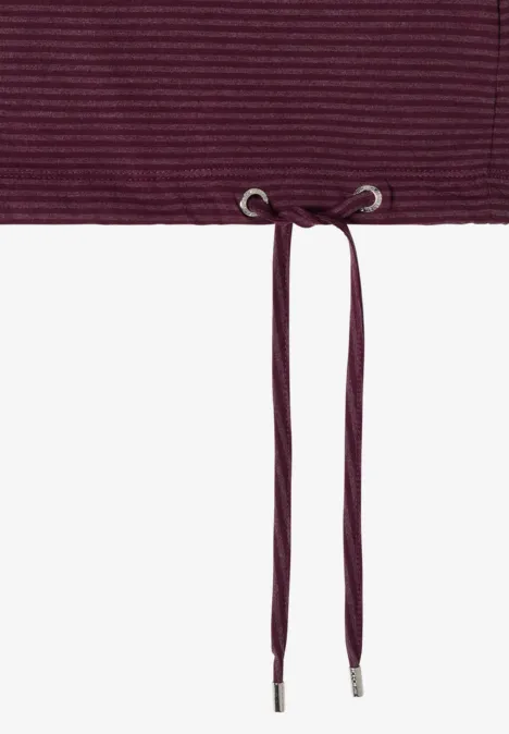 Bordeauxfarbenes, geripptes Crop-Top mit Ösen und Bändern
