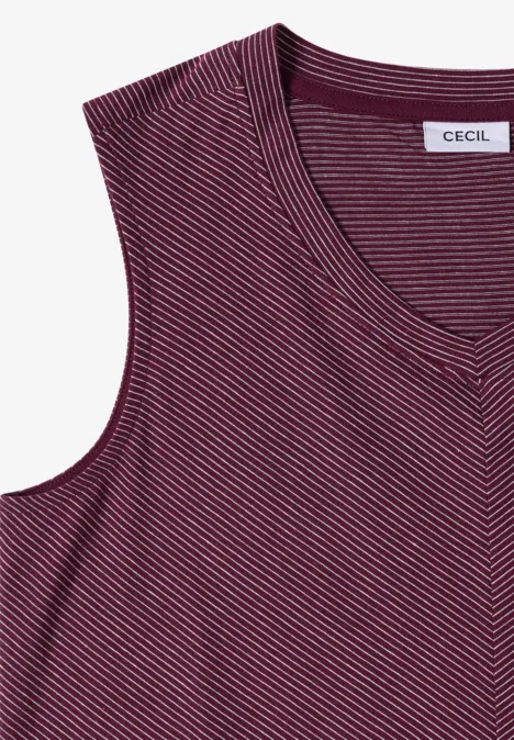 Top met V-hals en strepen sweet grape red Mouwloos V-hals top in bordeaux met fijne witte strepen