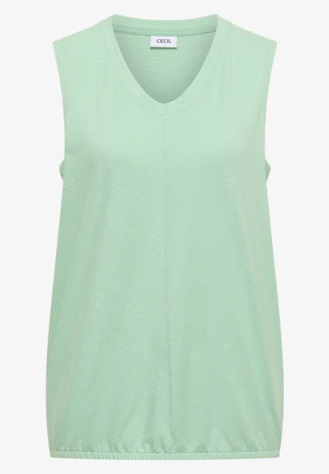 Top met V-hals en strepen juicy lime Mouwloze pastelgroene top met V-hals en elastische zoom.