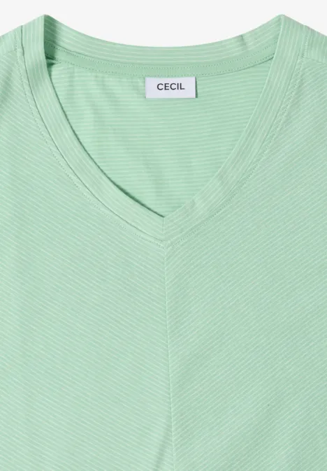 Top met V-hals en strepen juicy lime Muntgroen V-hals T-shirt van fijne ribstof met Cecil-label