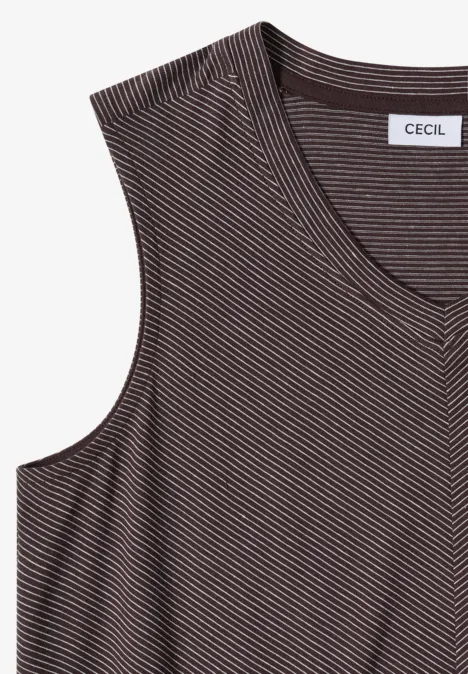 Ärmelloses Top mit feinen weißen und dunkelbraunen Streifen und V-Ausschnitt von CECIL.