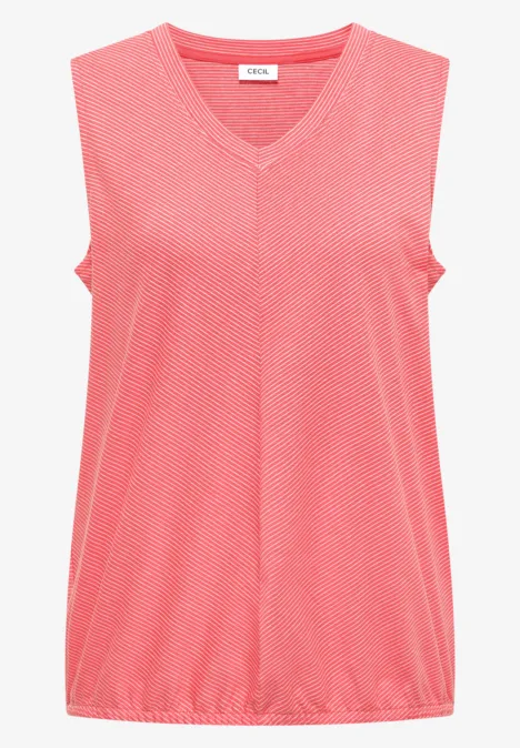 Top met V-hals en strepen coral Roze mouwloos topje met V-hals, licht zomermateriaal