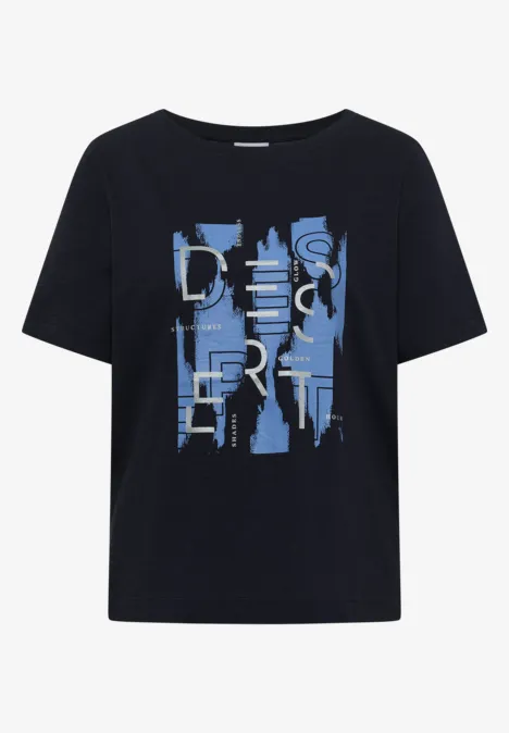 Shirt met ronde hals en opdruk aan de voorkant urban dark blue Zwart T-shirt met lichtblauwe, gestileerde opdruk 'DESIRED'.