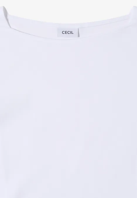 T-shirt basique à col bateau White Ein schlichtes weißes T-Shirt mit CECIL-Logo im Nackenbereich.