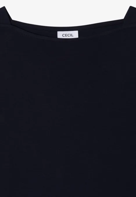 Schwarzes Top mit weitem U-Boot-Ausschnitt und Markenlabel CECIL