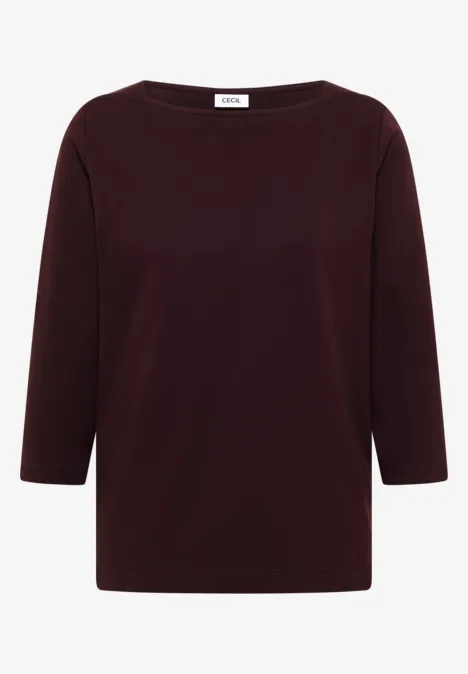 Basic Shirt met boothals berry red Schlichtes Damen-Langarmshirt in Dunkelrot mit 3/4-Ärmeln und Rundhalsausschnitt