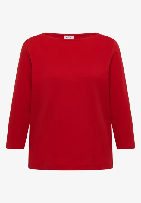 Basic shirt met boothals flame red Ein rotes Langarmshirt mit rundem Ausschnitt, schlicht und klassisch.