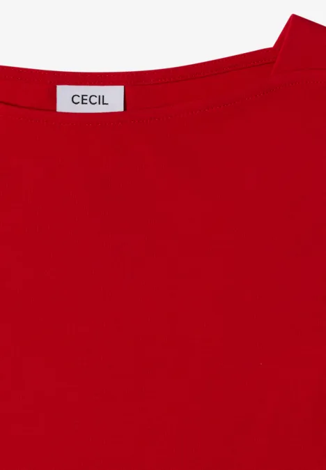 Basic shirt met boothals flame red Rotes T-Shirt mit schmalem Rundhalsausschnitt und eingenähter Markenetikette 'CECIL'.