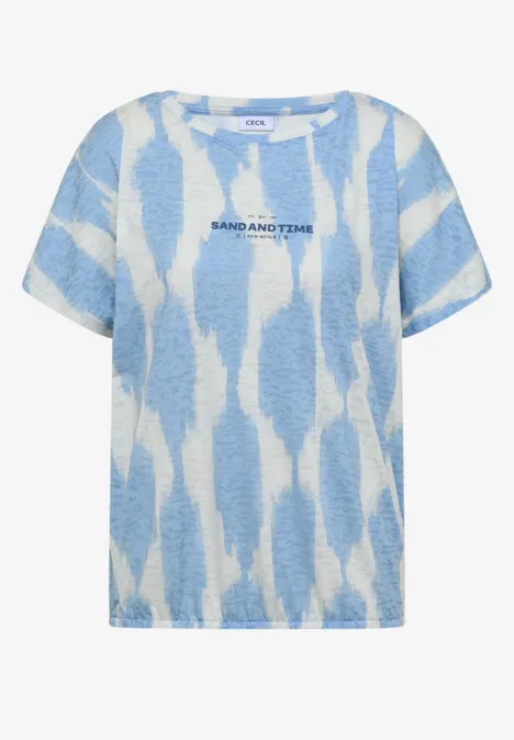 Shirt in uitgebleekte look met tekst urban dark blue Los vallend T-shirt met abstract blauw-wit patroon.