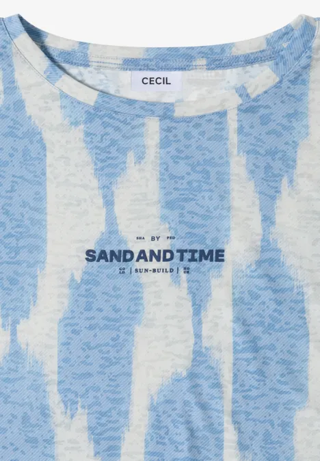 Shirt in uitgebleekte look met tekst urban dark blue Lichtblauw tie-dye T-shirt met opschrift 'SAND AND TIME'
