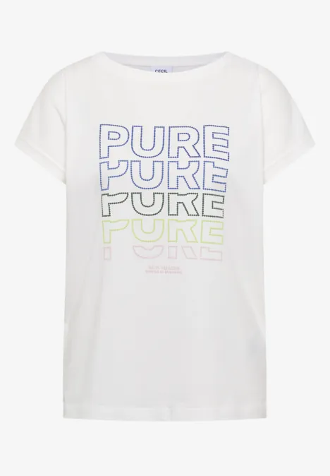 Weißes T-Shirt mit mehrfachem, farbigem PURE-Schriftzug