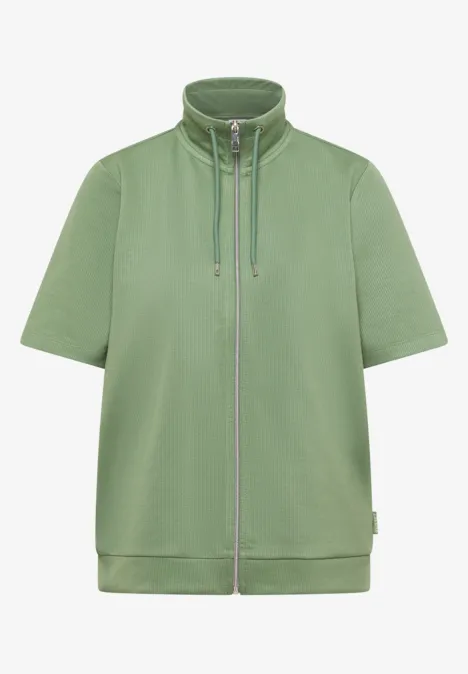 Hellgrüne, kurzärmlige Zip-Jacke mit Hoody-Kragen und Kordelzug.