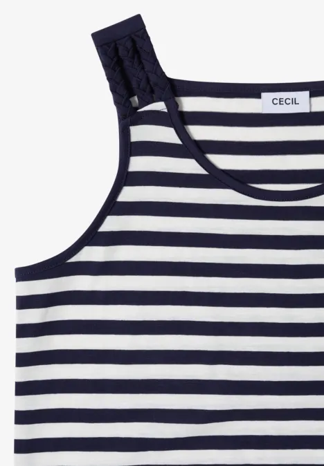 Ärmelloses Top mit maritimen Streifen in Dunkelblau und Weiß, zierlichem Spitzenträger und CECIL-Label.
