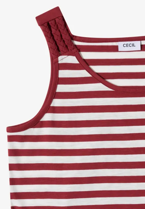 Haut sans manches rouge et blanc à rayures avec bretelle tressée et petit logo CECIL