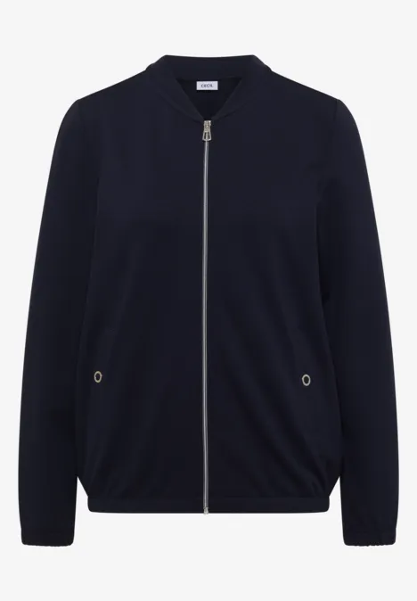 Dunkelblaue Bomberjacke mit Reißverschluss und zwei Eingrifftaschen, elastische Bündchen