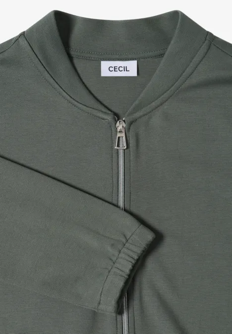 Langarm Jacke mit Rundhals und Zipper dried olive green Olivegrünes Sweatshirt mit kurzem Reißverschluss, elastischen Bündchen und schlichtem Design.