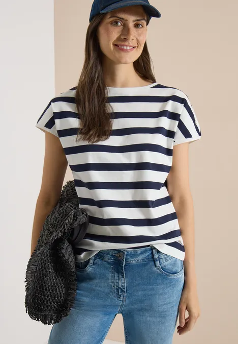 Shirt met boothals en knoopdetail urban dark blue