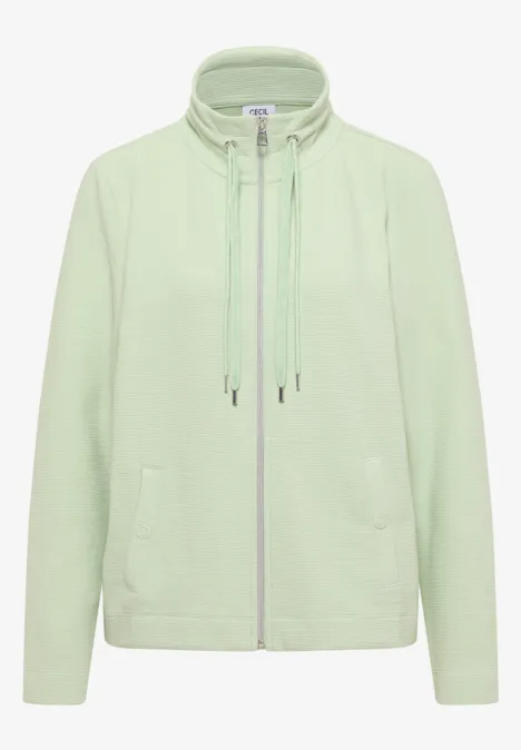 Langarm Jacke mit Ottoman Struktur raw matcha lime Hellgrüne Sweatjacke mit Reißverschluss, Stehkragen und Kordelzug.