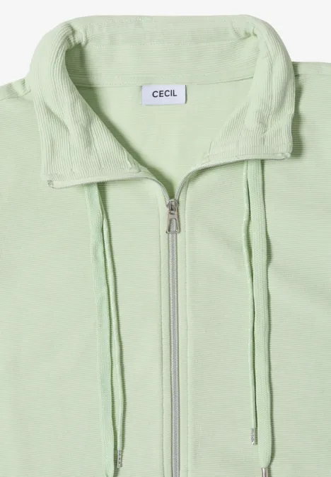 Langarm Jacke mit Ottoman Struktur raw matcha lime Hellgrüne, leichte Sweatjacke mit Stehkragen, Reißverschluss und Kordelzug