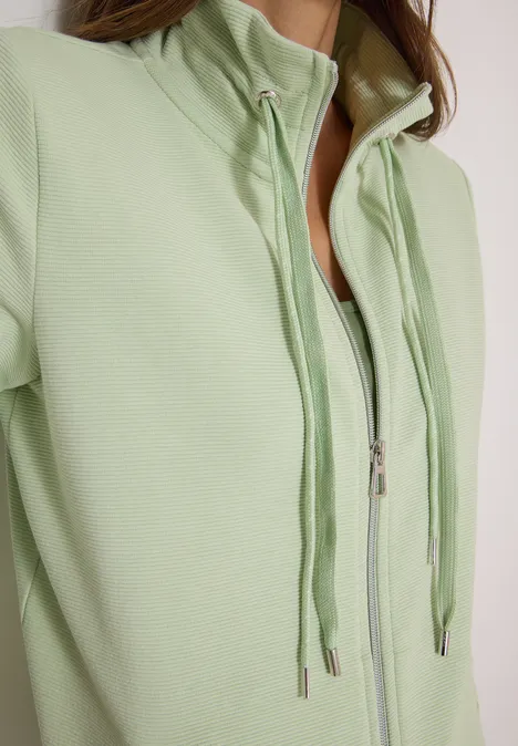Langarm Jacke mit Ottoman Struktur raw matcha lime Hellgrüner Hoodie mit halbem Reißverschluss und Kordelzug am Stehkragen, schmale Passform