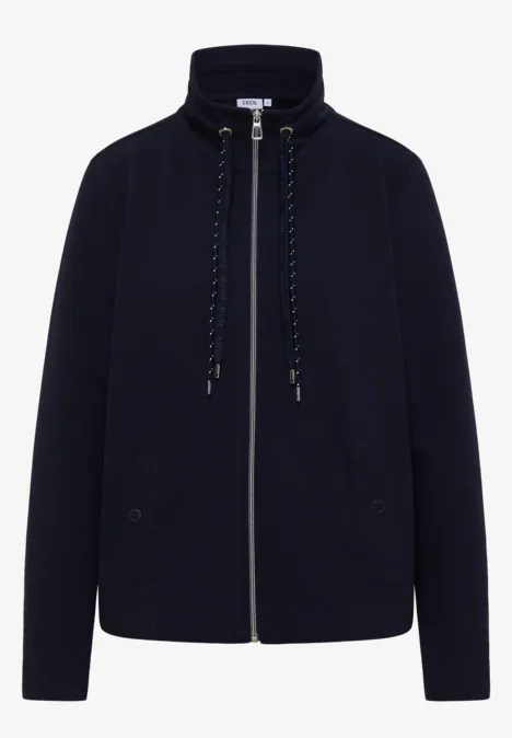 Langarm Jacke mit Ottoman Struktur urban dark blue Dunkelblaue Bomberjacke mit Reißverschluss, hohem Kragen und Kordelzug