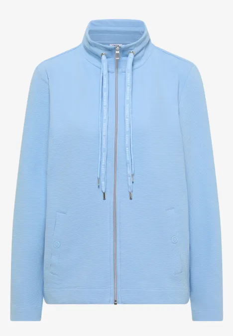 Jas met lange mouwen en ottomanstructuur easy blue Lichtblauw sweatvest met ritssluiting, hoge kraag, koordsluiting en zijzakken
