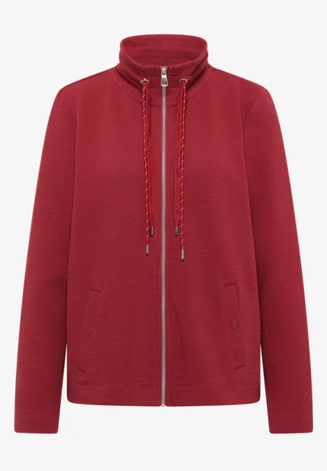 Langarm Jacke mit Ottoman Struktur russet red Rote Fleecejacke mit Stehkragen, durchgehendem Reißverschluss, Kordelzug und zwei Taschen.