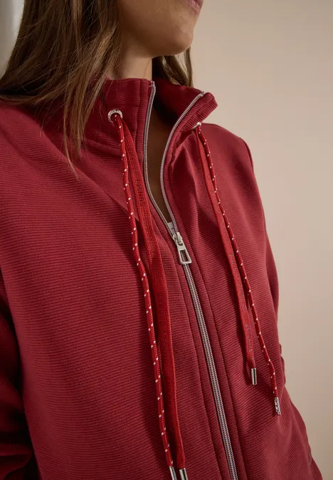 Langarm Jacke mit Ottoman Struktur russet red Rotes Kapuzen-Sweatshirt mit Reißverschluss und Kordelzug
