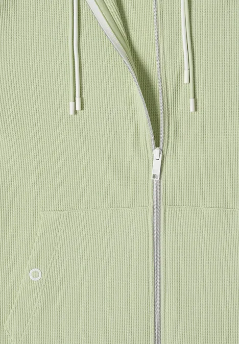 Langarm Jacke mit Kapuze und Struktur raw matcha lime Helles grünes, geripptes Kapuzen-Sweatshirt mit Reißverschluss und Tasche