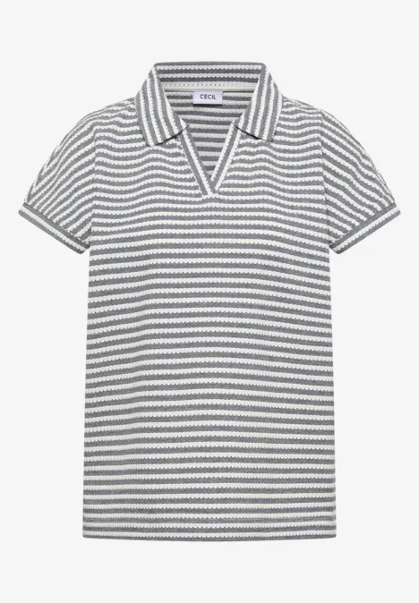 Kurzarm Poloshirt mit Streifenstruktur urban dark blue Gestreiftes kurzärmeliges Poloshirt mit V-Ausschnitt und Kragen in Blau und Weiß.
