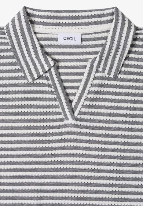 Kurzarm Poloshirt mit Streifenstruktur urban dark blue Grau-weiß gestreiftes Kurzarm-Strickshirt mit V-Ausschnitt und Polokragen von CECIL.