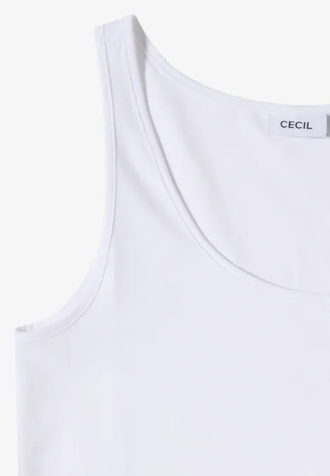 Haut long à col rond, de couleur unie White Weißes ärmelloses Oberteil mit Rundhalsausschnitt