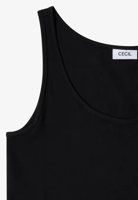 Schwarzes ärmelloses Tanktop mit Rundhalsausschnitt und CECIL-Logoetikett.