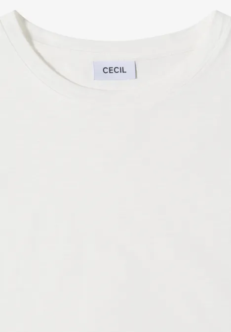 Einfaches weißes T-Shirt mit Rundhalsausschnitt und 'CECIL'-Label.