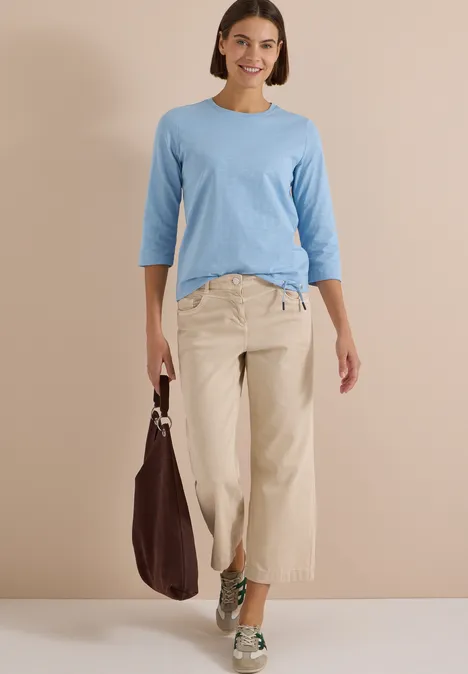 3/4-Arm Shirt mit Rundhals in Unifarbe easy blue