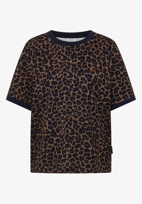 T-Shirt mit Rundhals und Leo-Muster creamy mocha Kurzärmeliges T-Shirt mit Leopardmuster in Schwarz und Braun