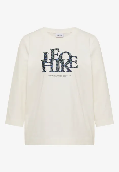 T-shirt à manches 3/4 avec inscription, style léopard vanilla white Langärmeliges, cremefarbenes T-Shirt mit auffälligem 'LEOHINE'-Print.