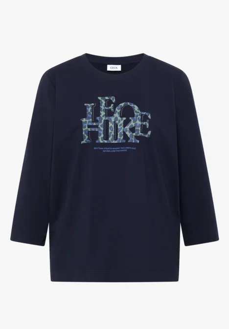 T-shirt à manches 3/4 avec inscription, style léopard urban dark blue Dunkelblaues Langarmshirt mit 'Ice Hockey'-Aufdruck