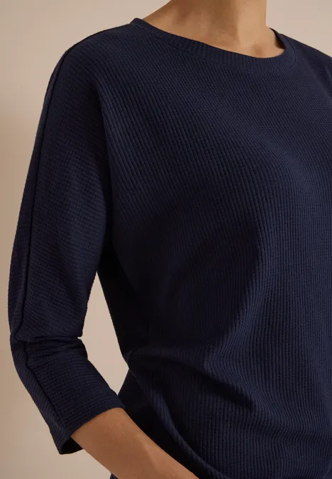 3/4-Arm Shirt mit Waffelstruktur urban dark blue Dunkelblauer, gerippter Pullover mit 3/4-Ärmeln, enge Passform, schlichtes Design