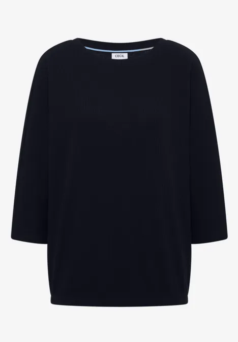 3/4-Arm Shirt mit Waffelstruktur urban dark blue Schwarzer Pullover mit weiten 3/4-Ärmeln und weitem Rundhalsausschnitt.