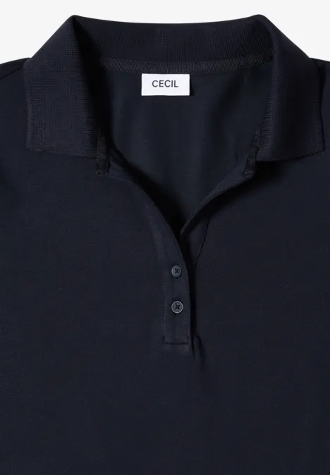 Schlichtes dunkelblaues Polohemd mit Kragen, 3-Knopf-Leiste und CECIL-Label am Nacken