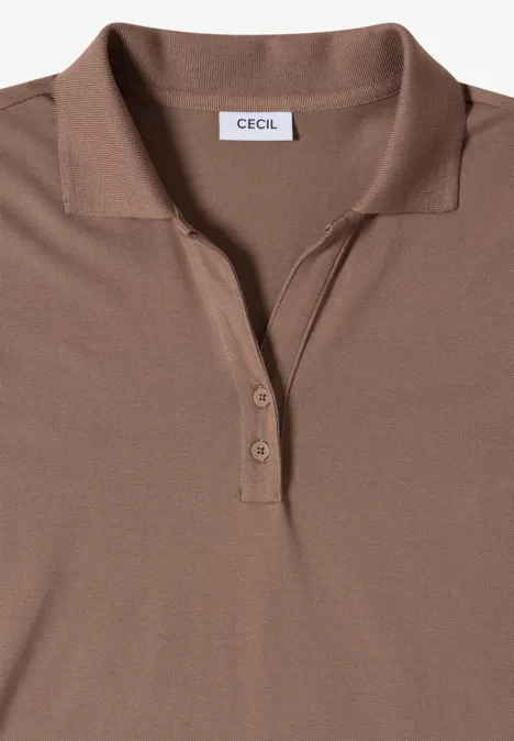 Braunes Poloshirt mit offenem Kragen, zwei Knöpfen und CECIL-Label