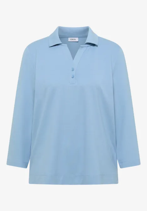 Polo à manches 3/4 avec boutons décoratifs easy blue Hellblaues, langärmliges Polohemd mit Kragen und Knopfleiste.
