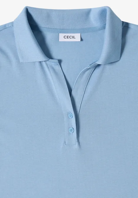 Polo à manches 3/4 avec boutons décoratifs easy blue Hellblaues Poloshirt mit kurzärmeligem Design, Kragen und Dreiknopfleiste