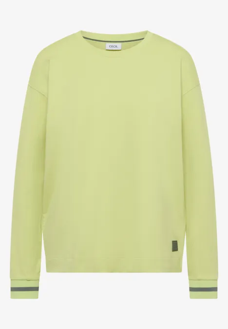 T-shirt à manches longues, col rond et rayures citrin green Hellgrünes Langarmshirt mit Rundhalsausschnitt und dezenten Streifen an den Ärmelbündchen.