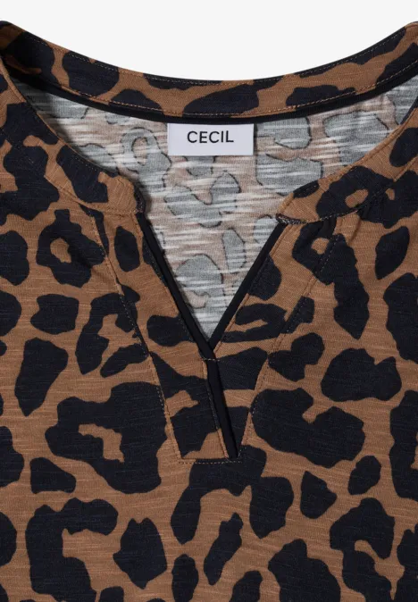 Braunes Leoparden-Print Shirt mit V-Ausschnitt und Markenlabel "CECIL"