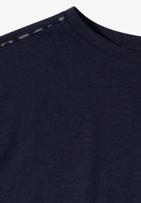 Batwing Shirt mit Leo-Pipings urban dark blue Dunkelblaues T-Shirt mit Rundhalsausschnitt, schlichtes, weiches Baumwollmaterial.