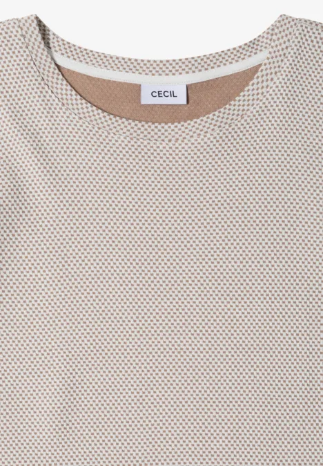 3/4-Arm Shirt mit Rundhals und Struktur natural taupe Beiges T-Shirt mit feinem Punktemuster, Rundhalsausschnitt und 'CECIL'-Etikett am Rücken.